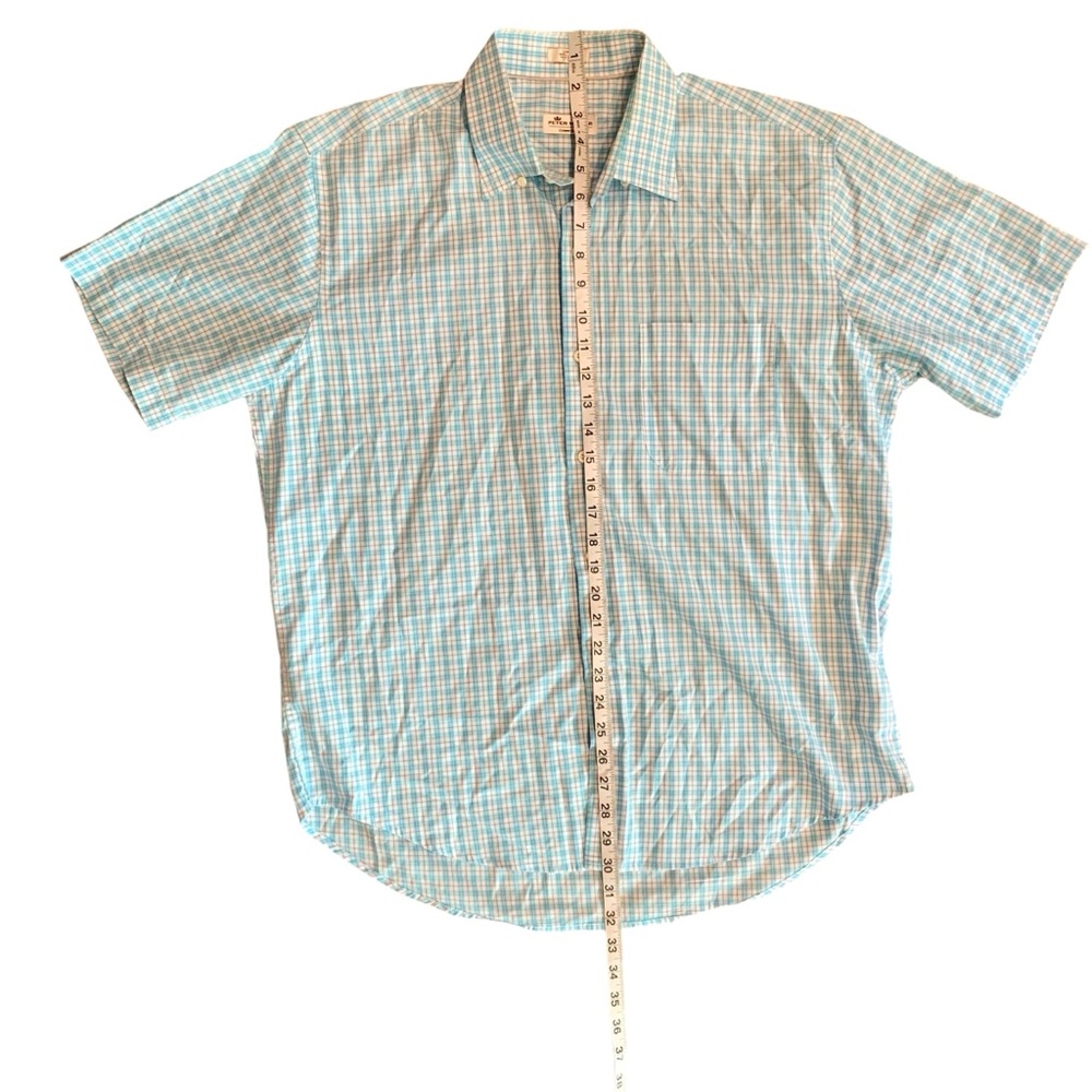 Peter Millar men’s Crown Ease blue plaid button up shirt sleeve shirt, large - Picture 4 of 7